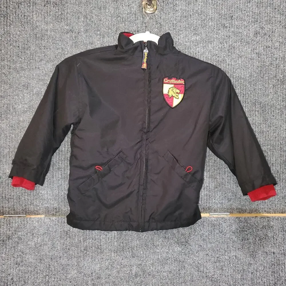 Harry Potter Gryffindor Kids Fleece Lined Jacket Size S/4 Black Zip Coat EUC